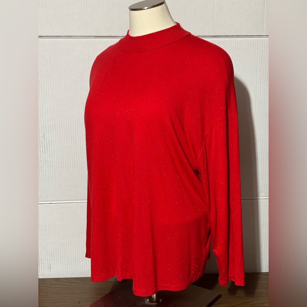Terra sky women’s 3x red and glitter mock turtle neck. Loose fit 30” L 27” p2p
